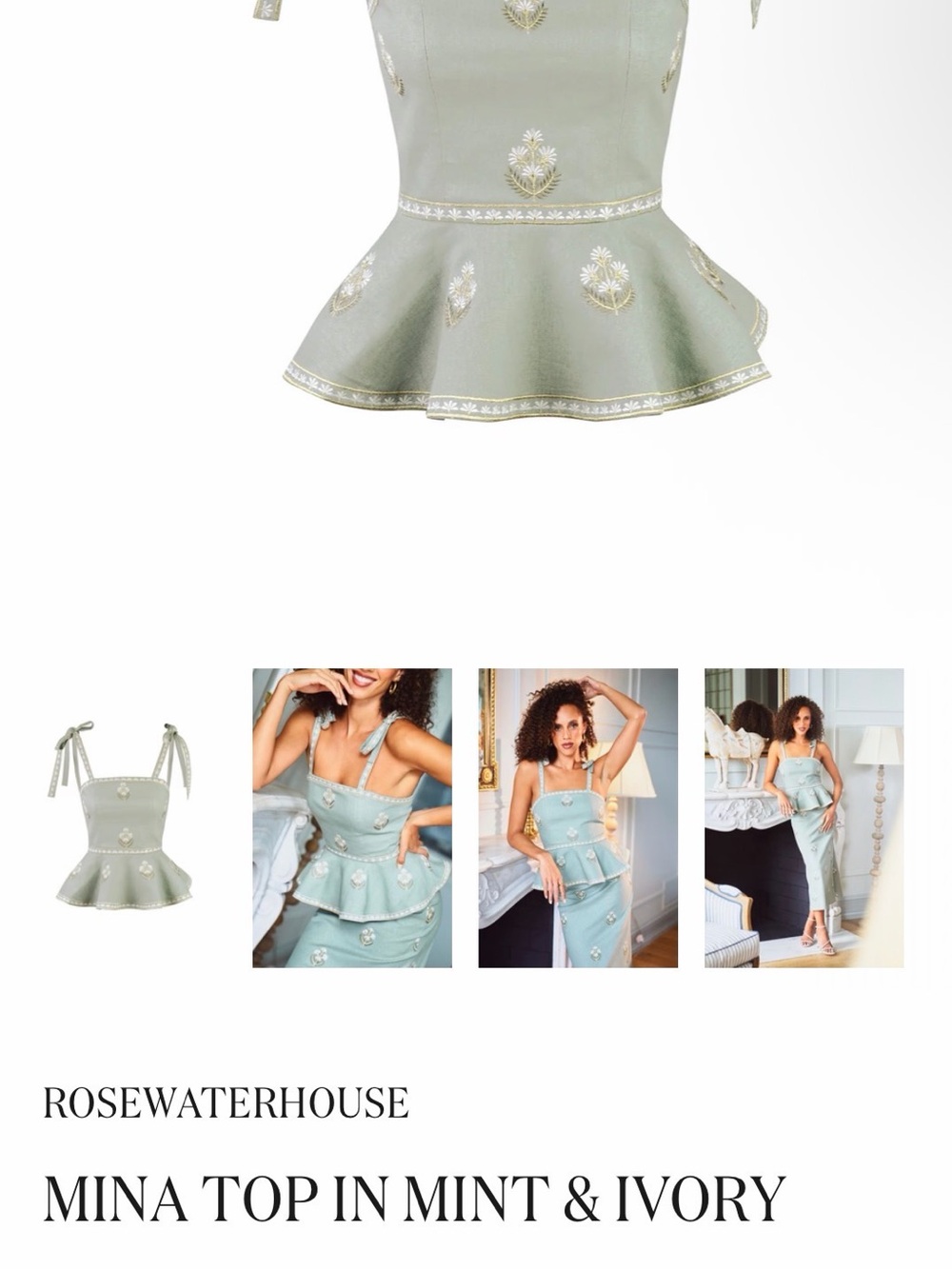 Rosewaterhouse Mina Peplum Top in Mint & Ivory
